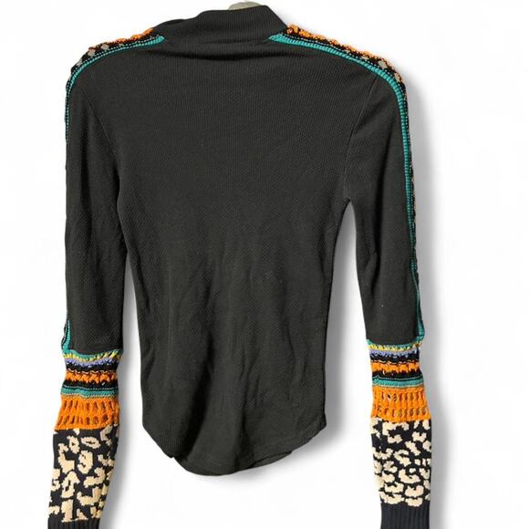 XS Free People Switch it Up crochet trim waffle knit thermal top - Picture 2 of 5